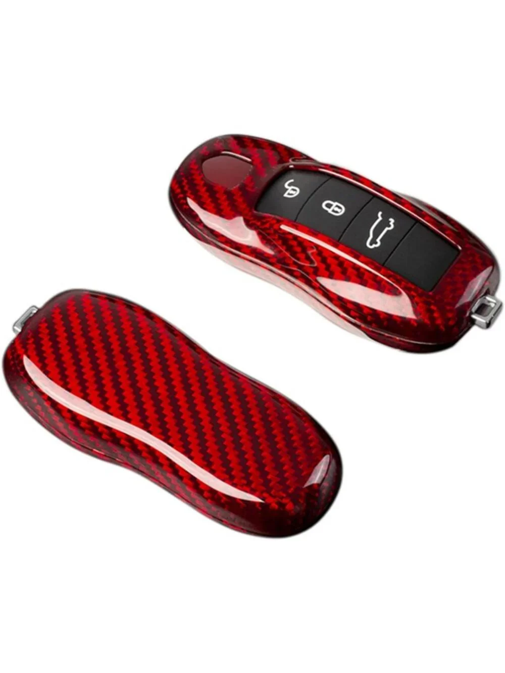 Sleek Carbon Fiber Key Fob Cover for Luxury Cars - Red Smart Remote Shell Case